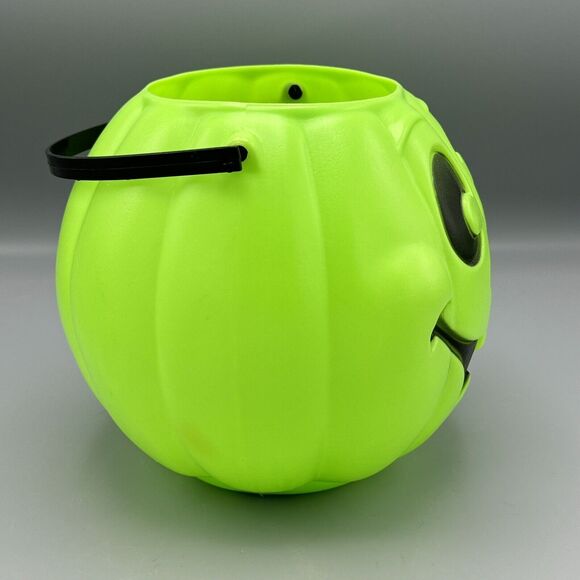 Vtg Grand Venture Green Halloween Pumpkin Jack O Lantern Bucket Trick or Treat - Picture 2 of 9